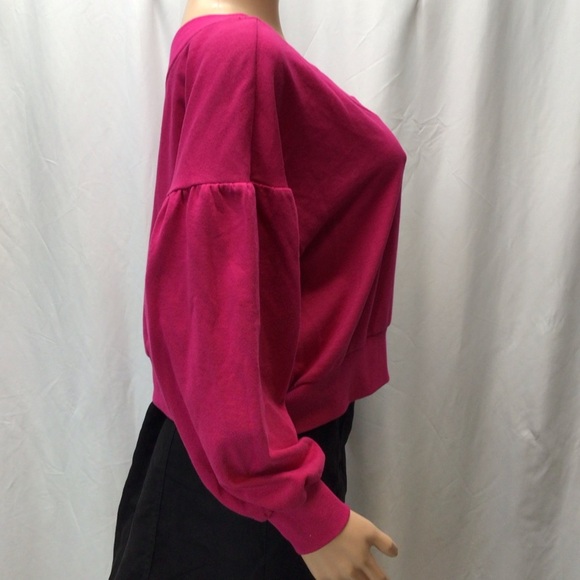 Wild Fable Pink Balloon Sleeve Cropped V-Neck Sweatshirt - Picture 6 of 11